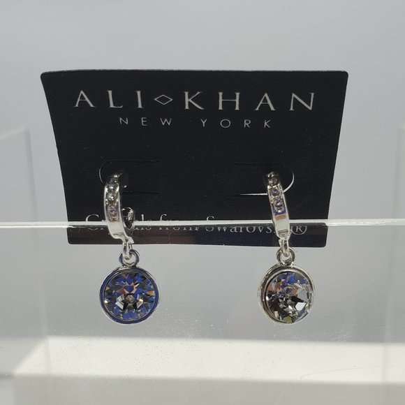 Ali Khan Swarovski crystal bezel dangle pierced silver earring - Picture 3 of 3